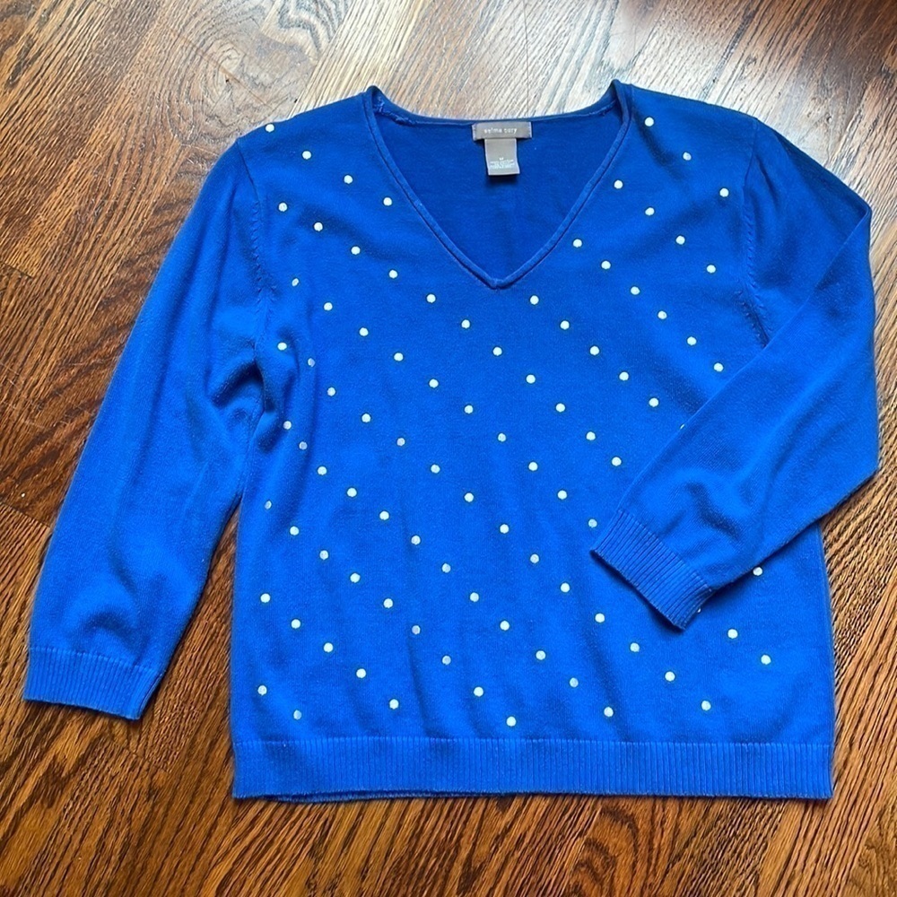 Medium Blue Sweater with white dots